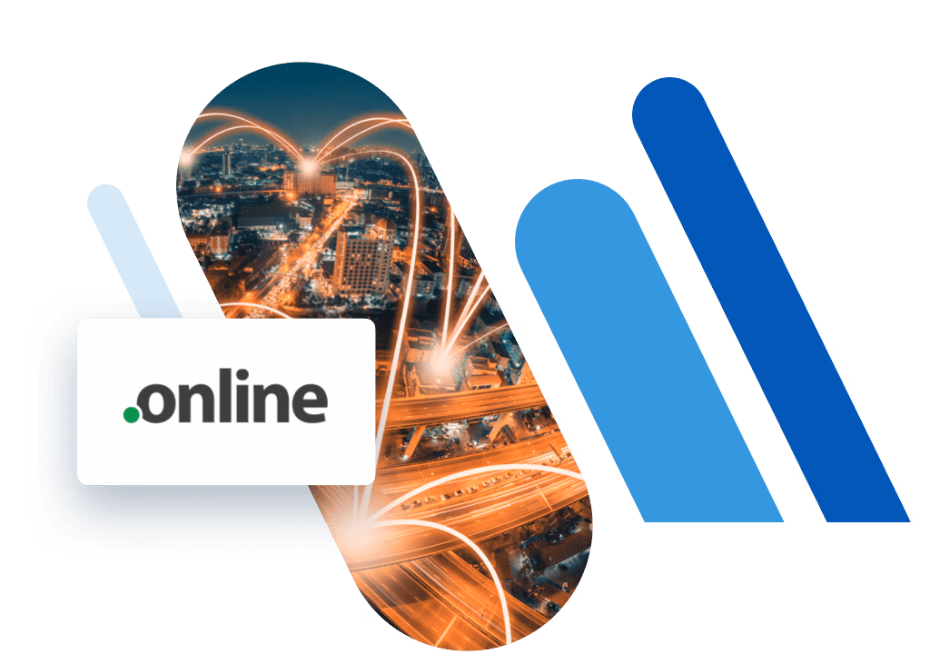 .online domain logo and road network at night